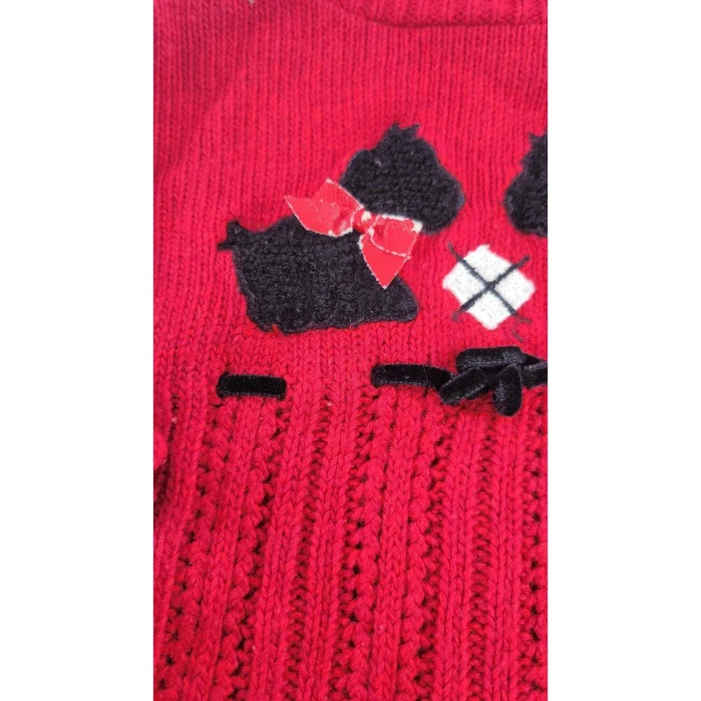 Vintage Scottish Terrier Dog Sweater Red Black Ribbon Bows Appliques 18 Months